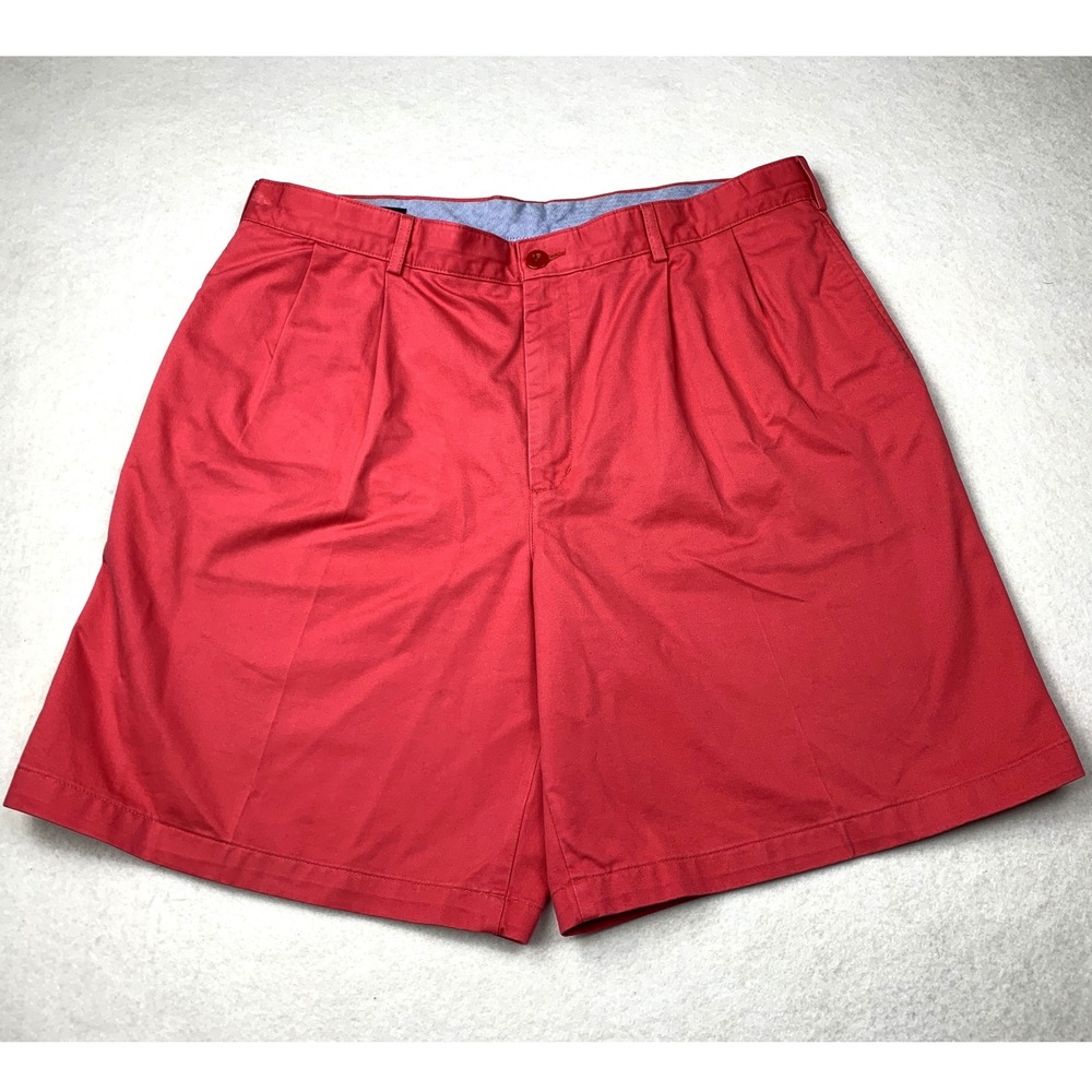 Lands End Shorts Mens 37 Coral Red Double Pleated Cotton Chino Twill Golf 37